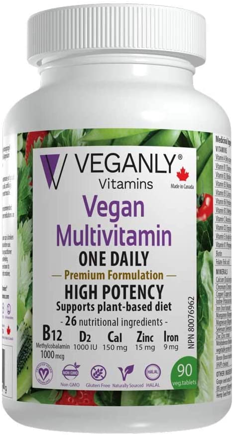 VEGANLY Vitamins One-Daily Vegan Multivitamin. High Potency- Premium Formulation, with 1000 mcg B12 (Methylcobalamin). 90 veg tabs