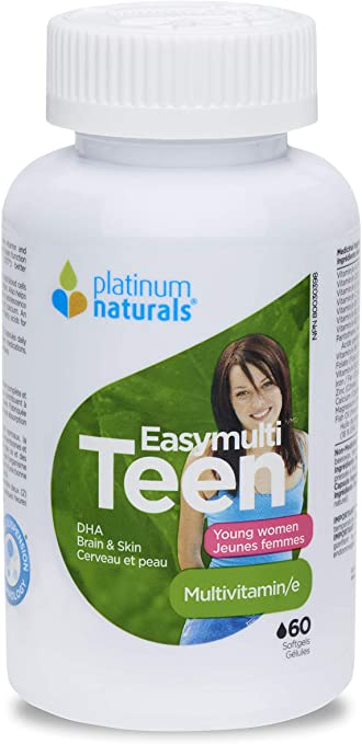 Platinum Naturals - Easymulti Teen for Young Women | DHA | Brain & Skin - 60 Softgels
